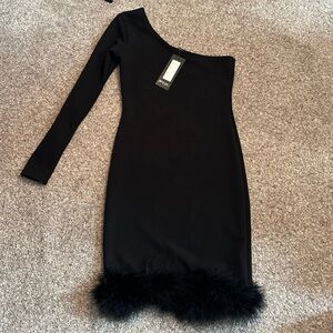 NWT Nasty Gal Feather Trim One Shoulder Mini Dresss